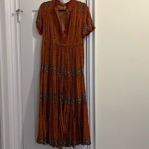 Orange brown free people short sleeve size XS maxi dress perfect for summer/fall
